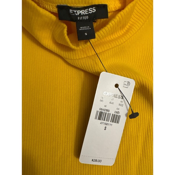 Express Mustard Yellow Ribbed Mock Neck Sleeveless Fitted Top S NEW - Picture 3 of 5